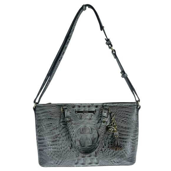 Brahmin Mini Asher Tote Satchel Bag Melbourne Gray Croc Embossed - Picture 13 of 13